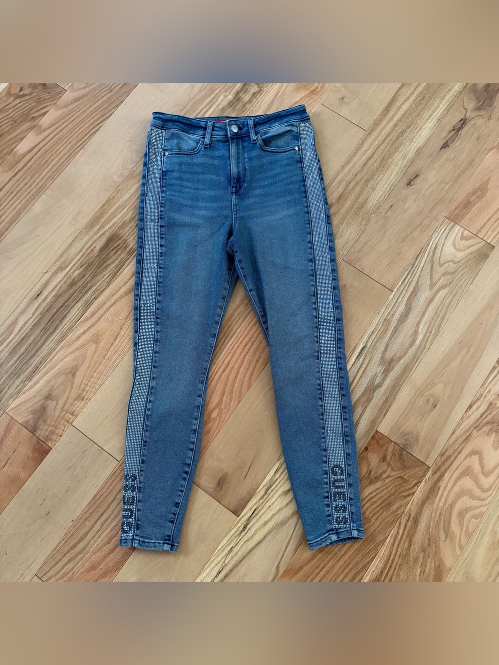 Guess Skinny Jeans with Rhinestone Side Stripes - Blue